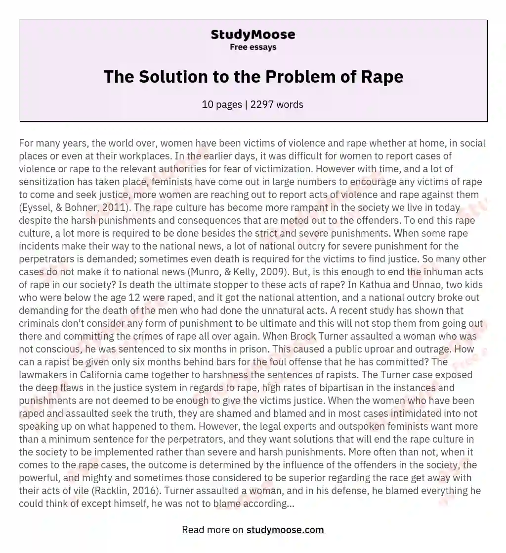 The Solution to the Problem of Rape essay