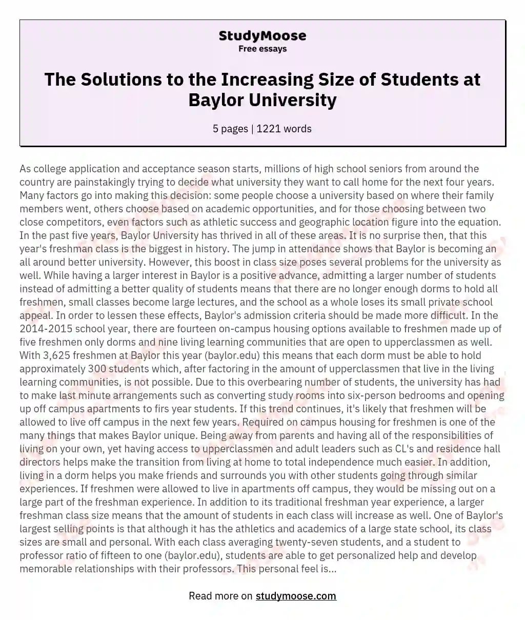 The Solutions to the Increasing Size of Students at Baylor University