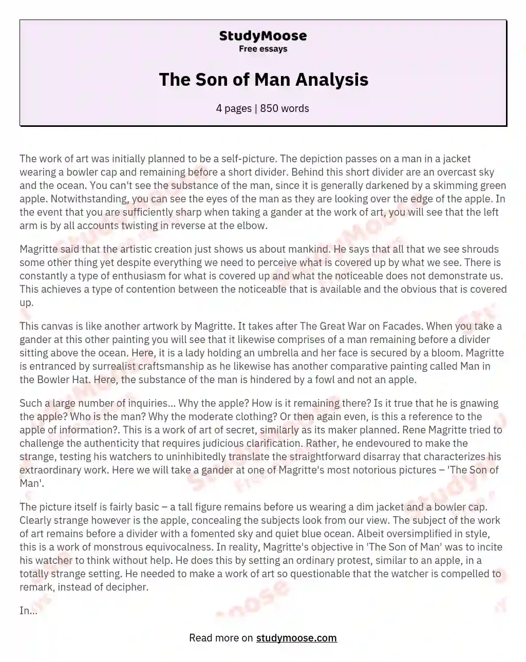 The Son of Man Analysis essay