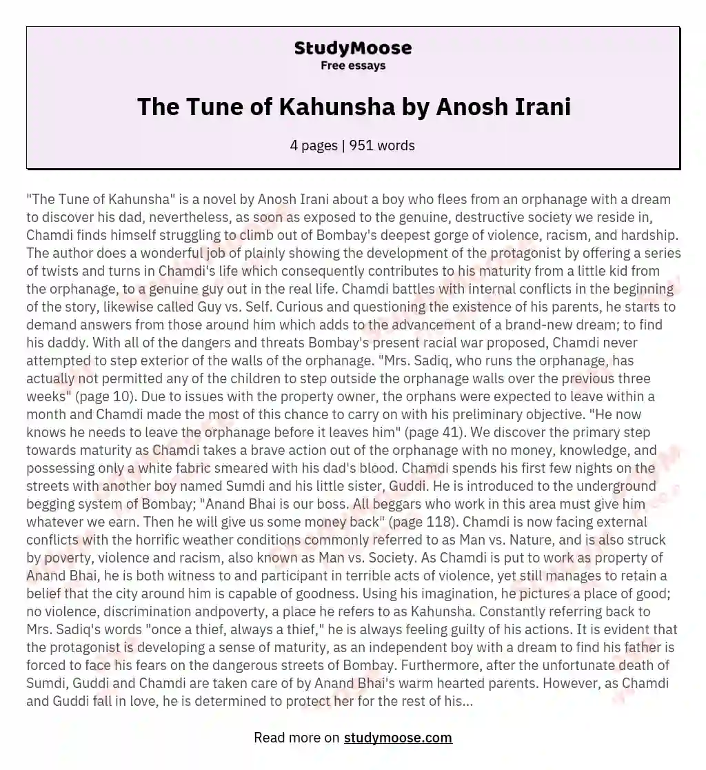 The Tune of Kahunsha by Anosh Irani essay
