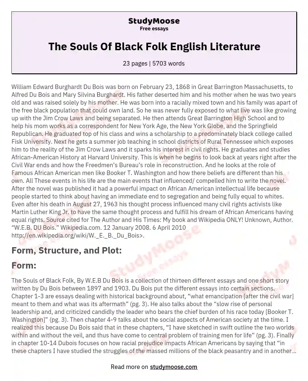 The Souls Of Black Folk English Literature