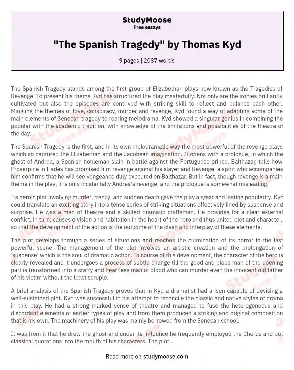 "The Spanish Tragedy" by Thomas Kyd essay