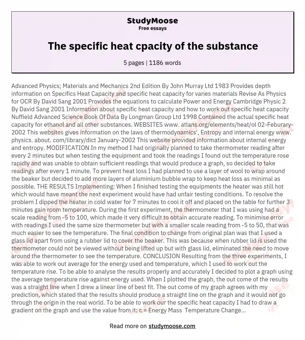 The specific heat cpacity of the substance