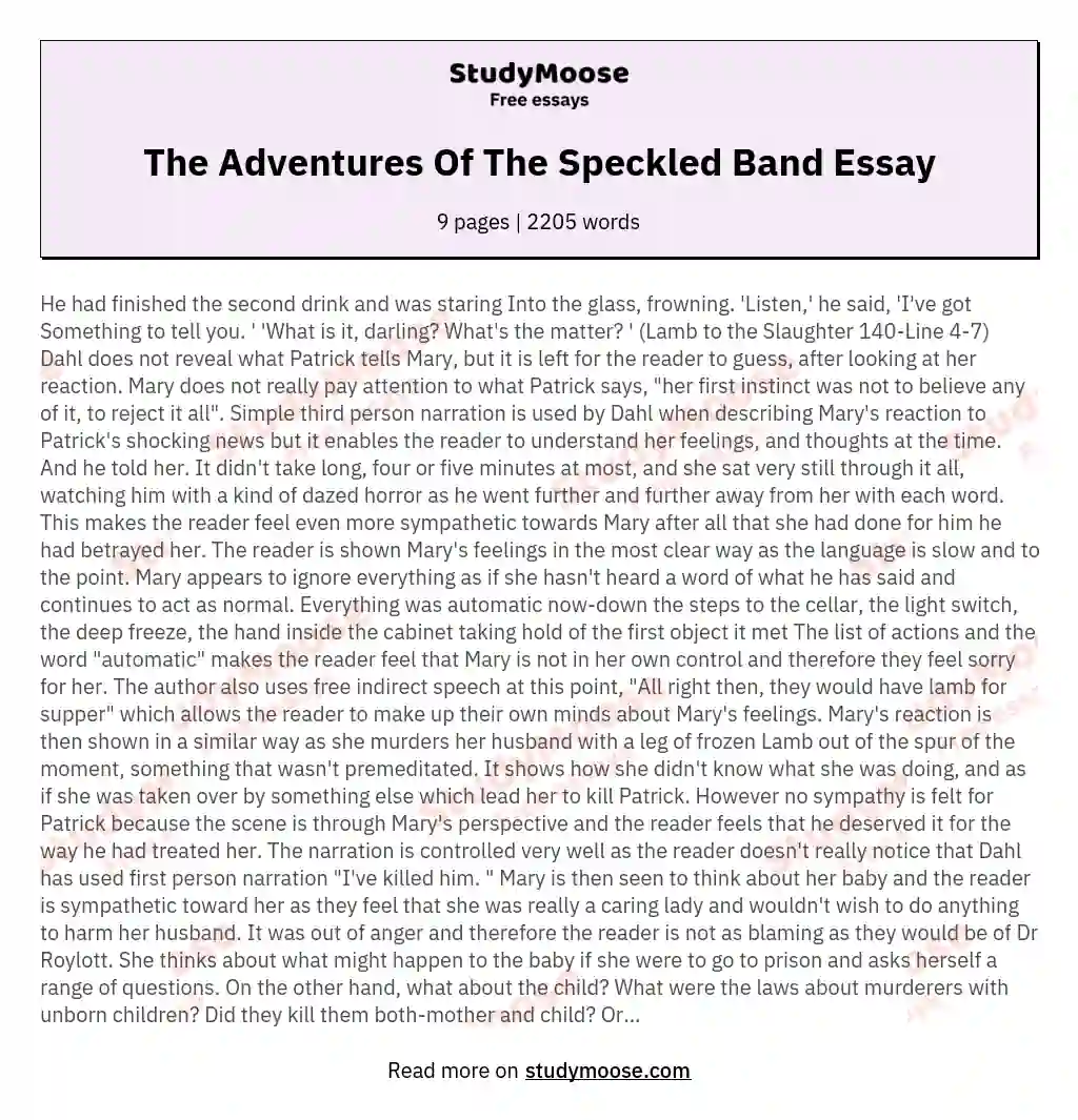 The Adventures Of The Speckled Band Essay essay