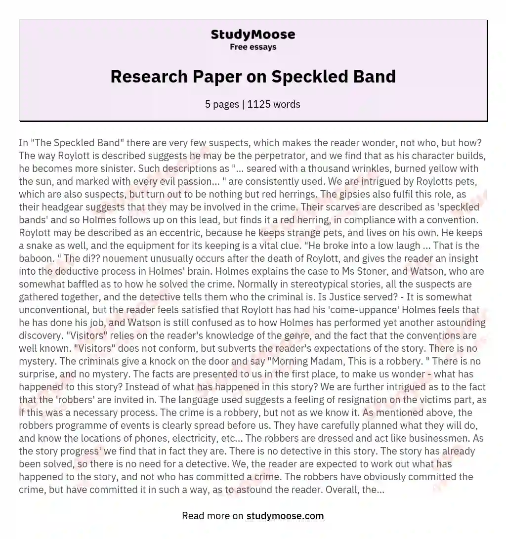 Research Paper on Speckled Band