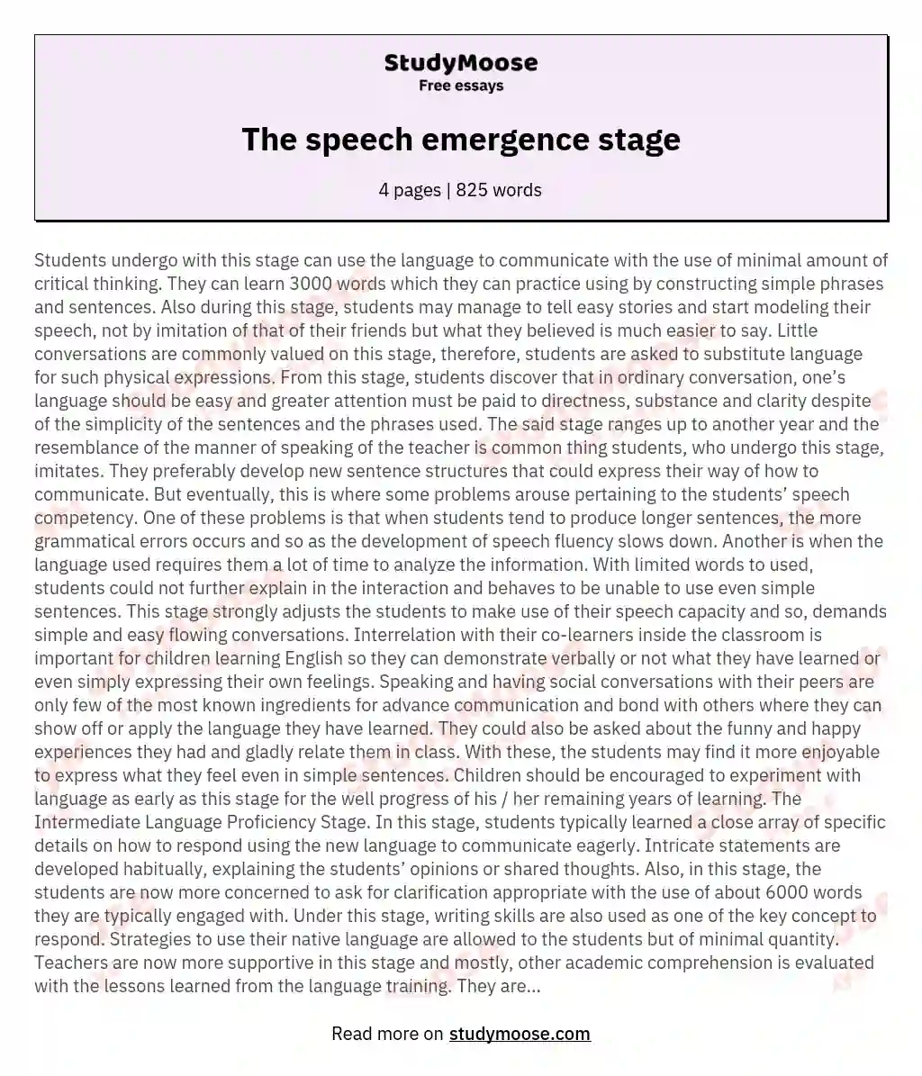 The speech emergence stage essay