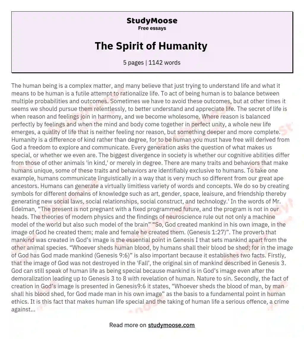 The Spirit of Humanity  essay