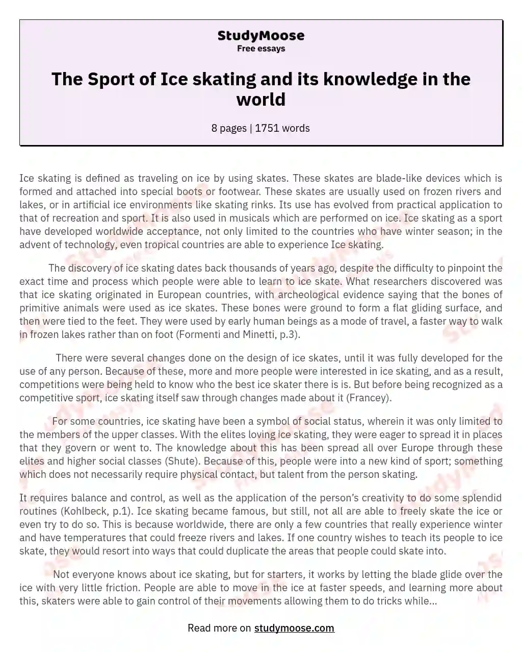 The Sport of Ice skating and its knowledge in the world essay