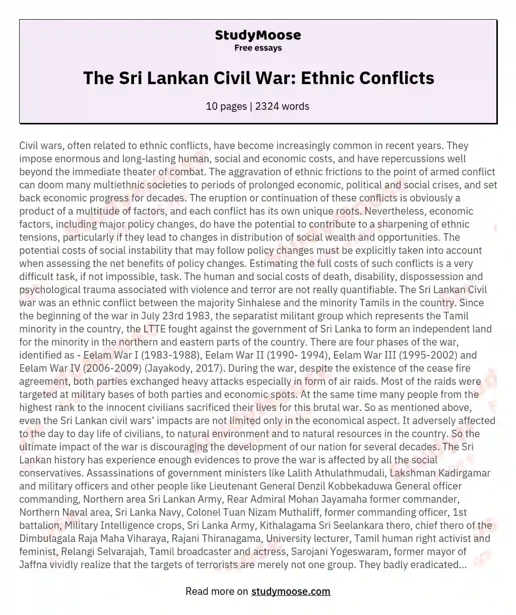 The Sri Lankan Civil War: Ethnic Conflicts essay