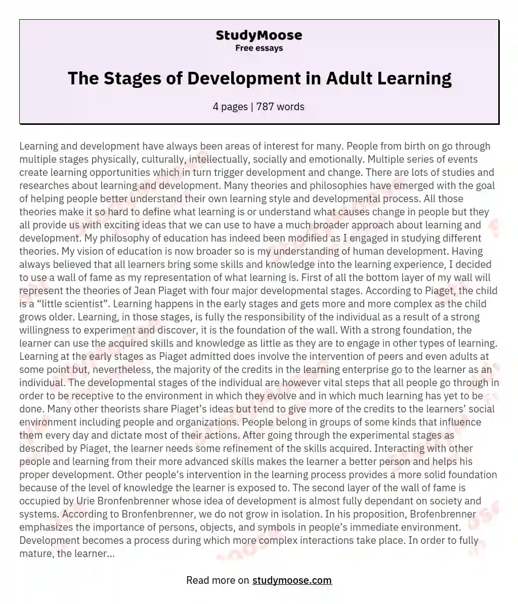 The Stages of Development in Adult Learning