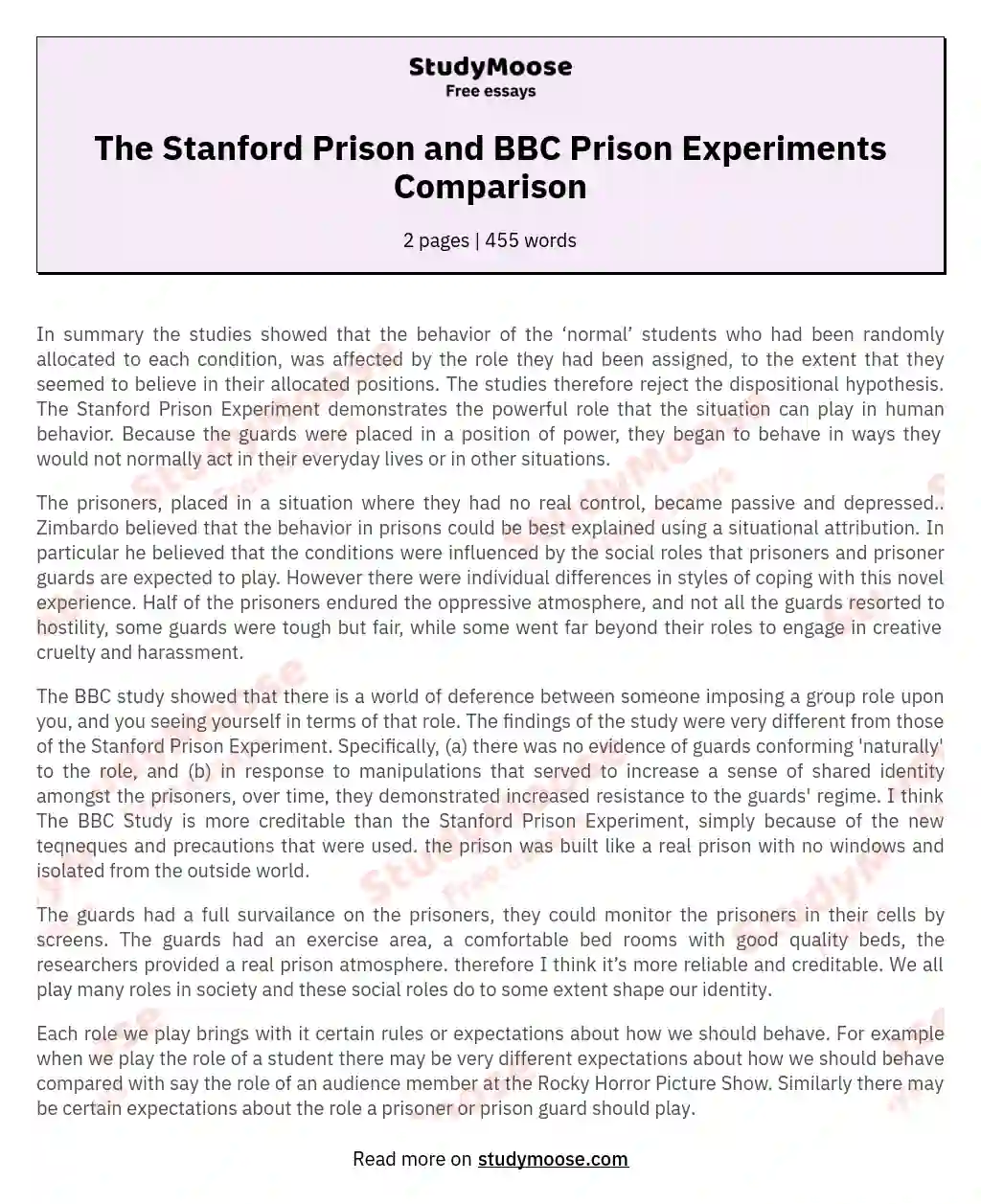 The Stanford Prison and BBC Prison Experiments Comparison