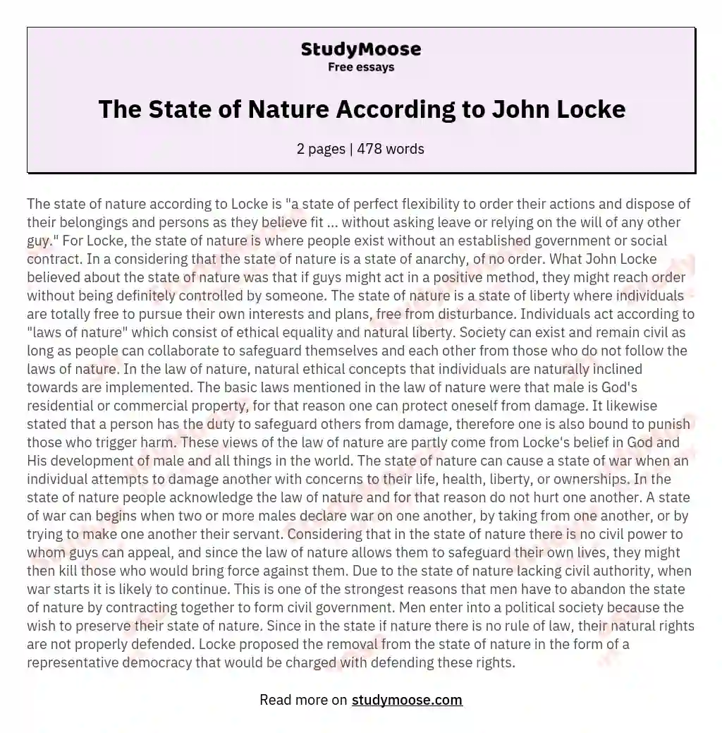 The State of Nature According to John Locke essay