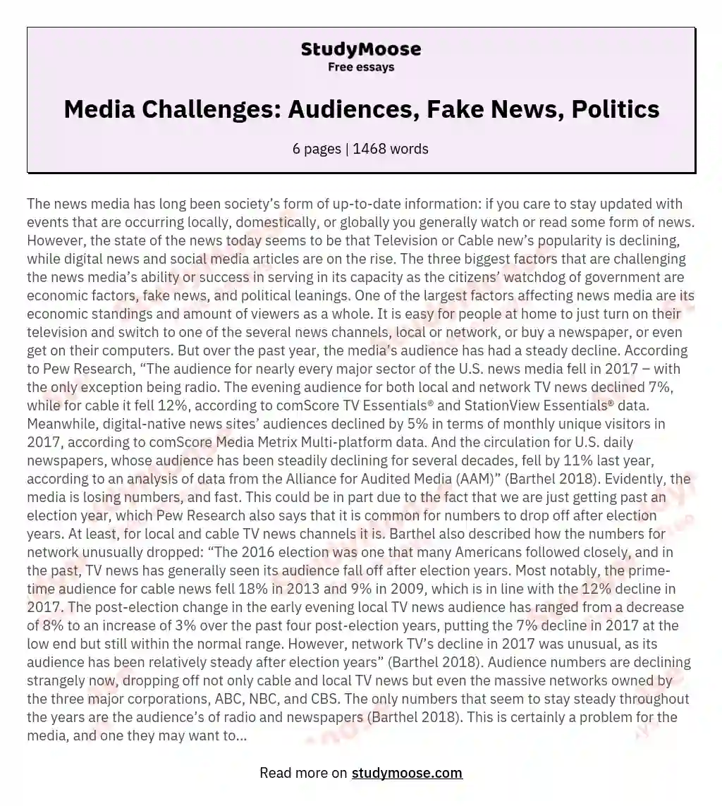 Media Challenges: Audiences, Fake News, Politics essay