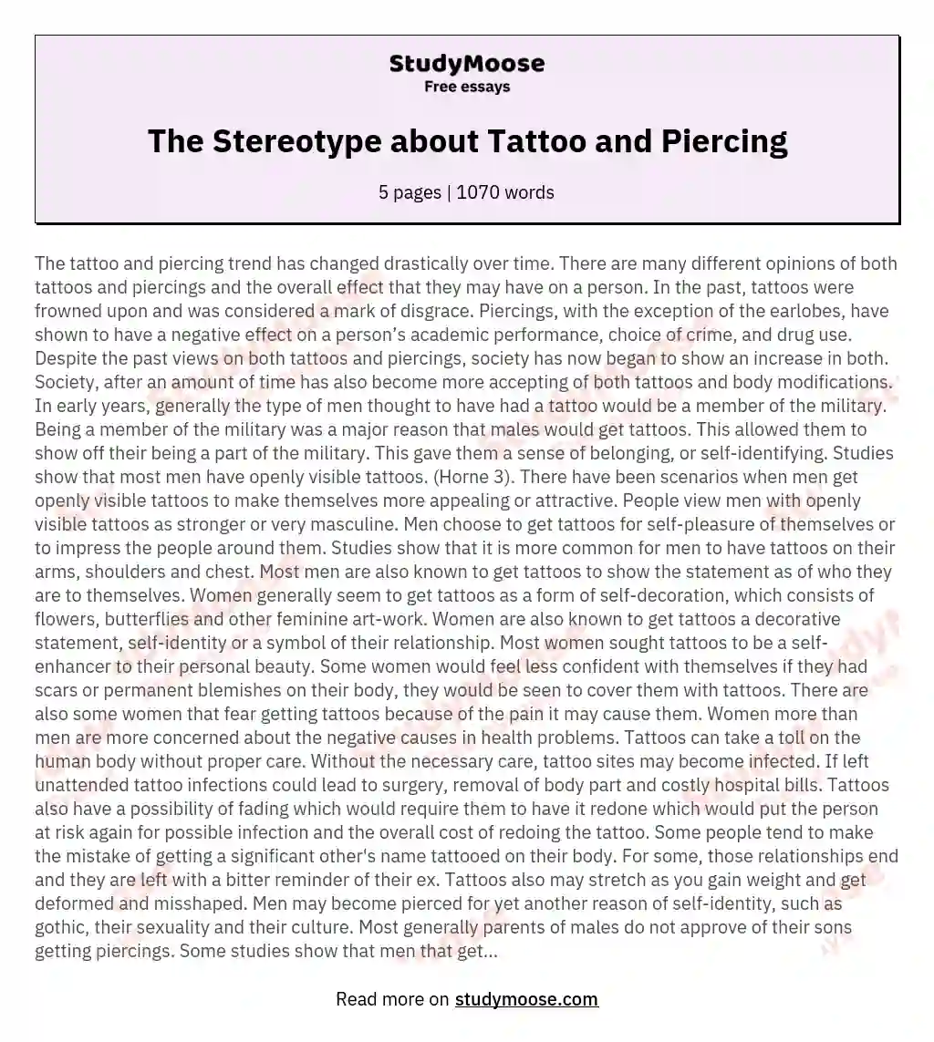 The Stereotype about Tattoo and Piercing Free Essay Example