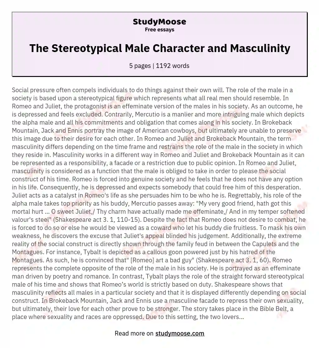 The Stereotypical Male Character and Masculinity