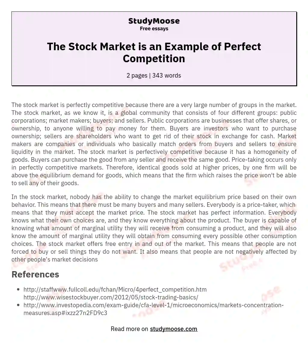 The Stock Market is an Example of Perfect Competition essay