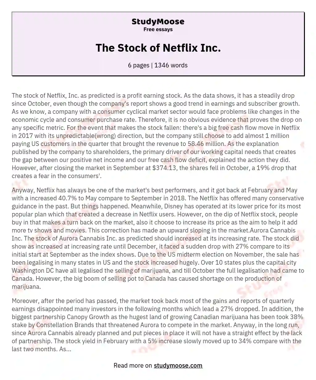 The Stock of Netflix Inc. essay