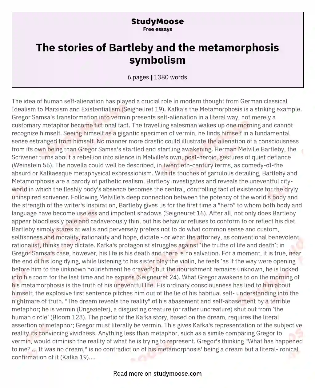 The stories of Bartleby and the metamorphosis symbolism essay