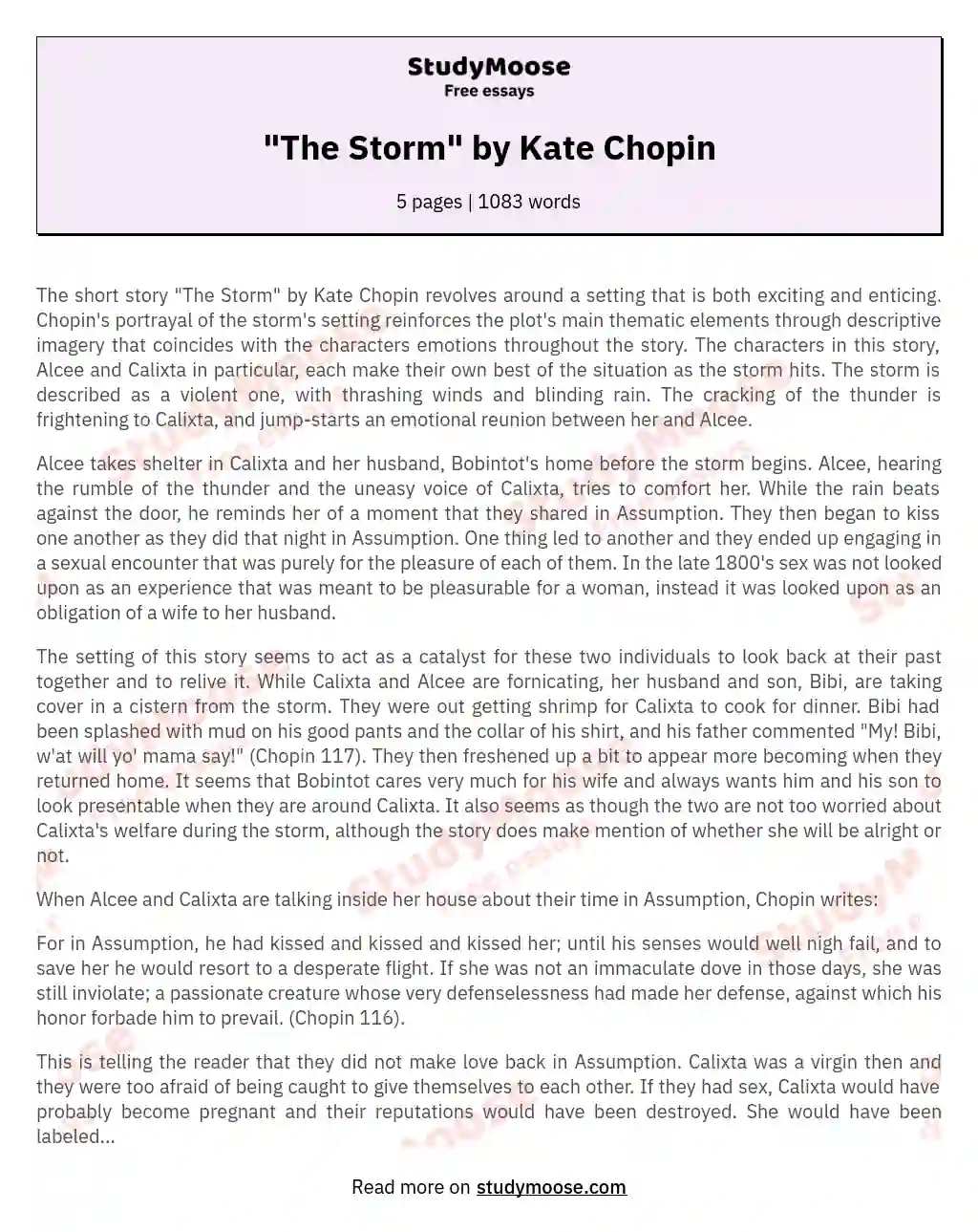 "The Storm" by Kate Chopin essay