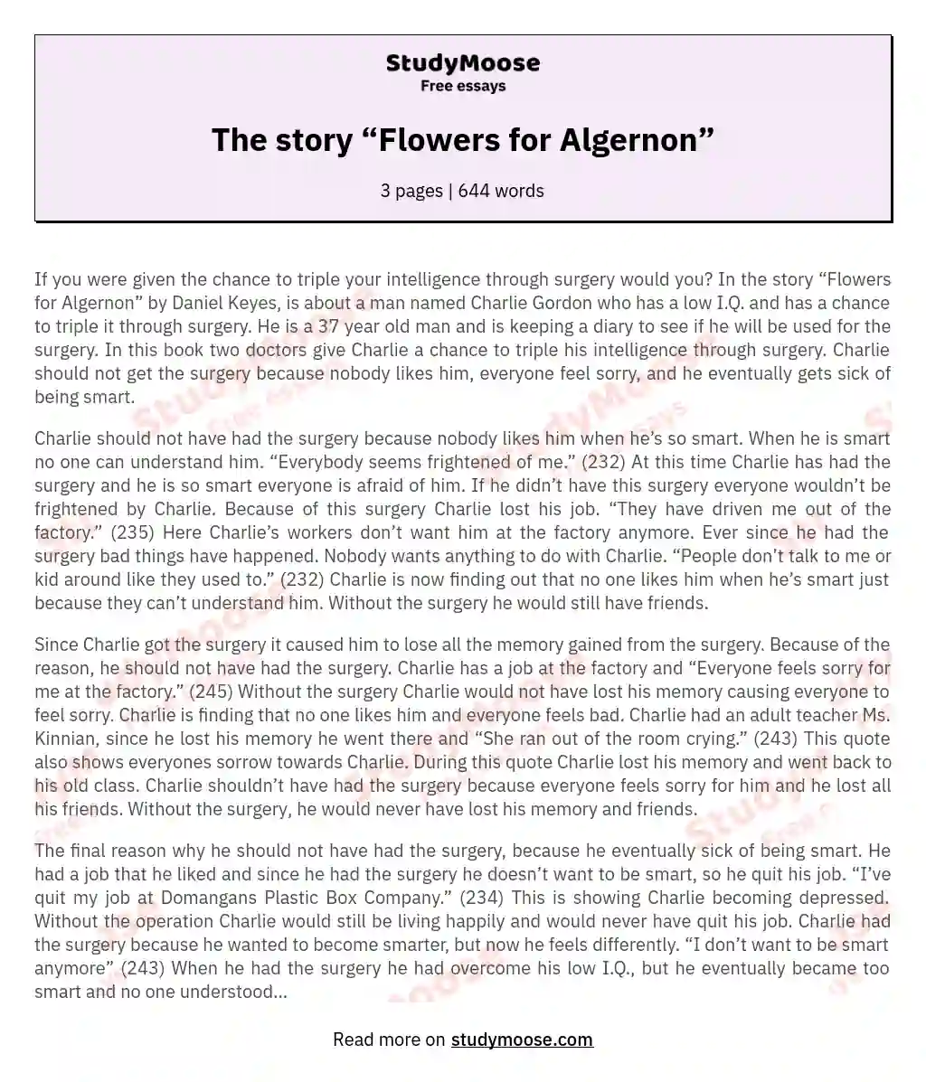The story “Flowers for Algernon”