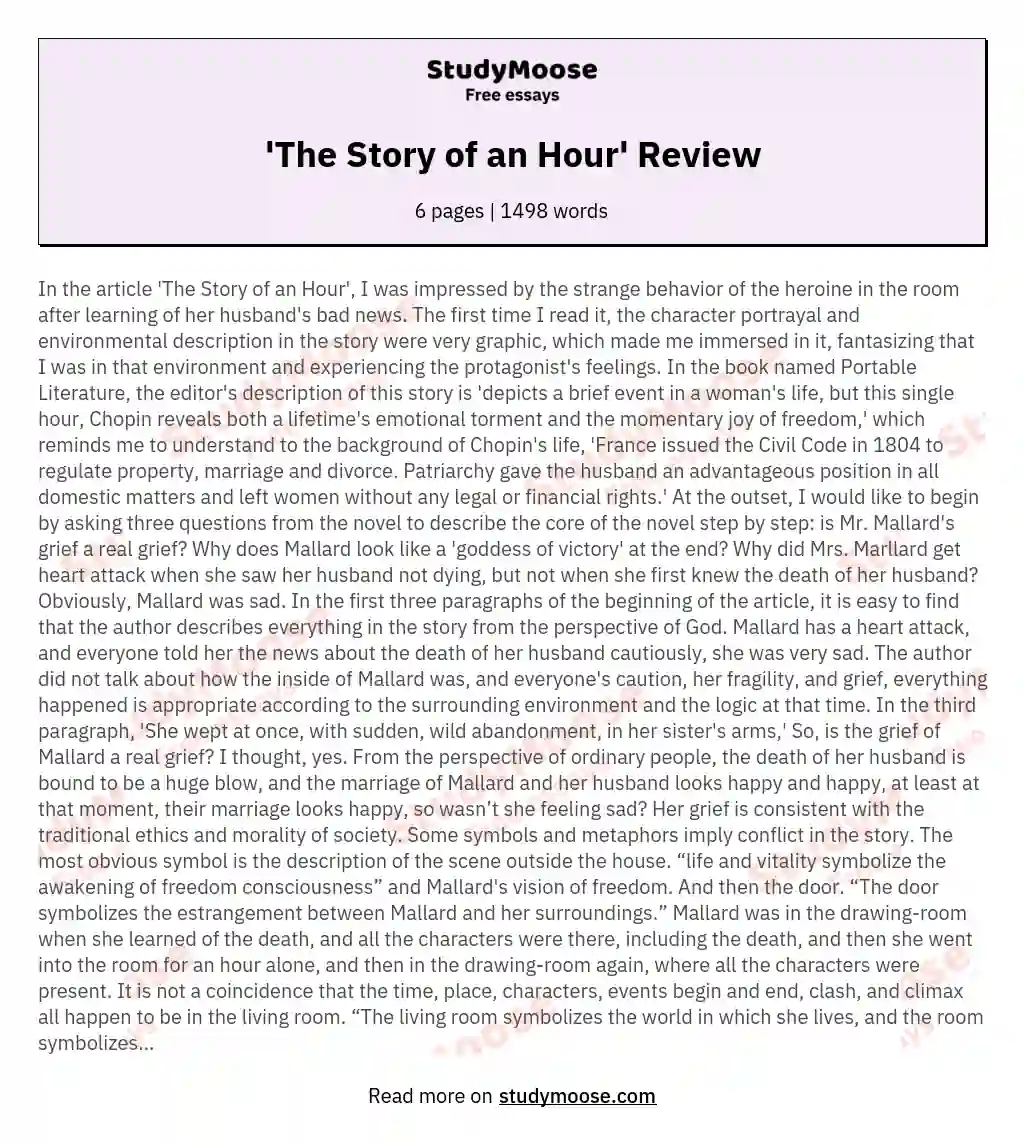 'The Story of an Hour' Review essay