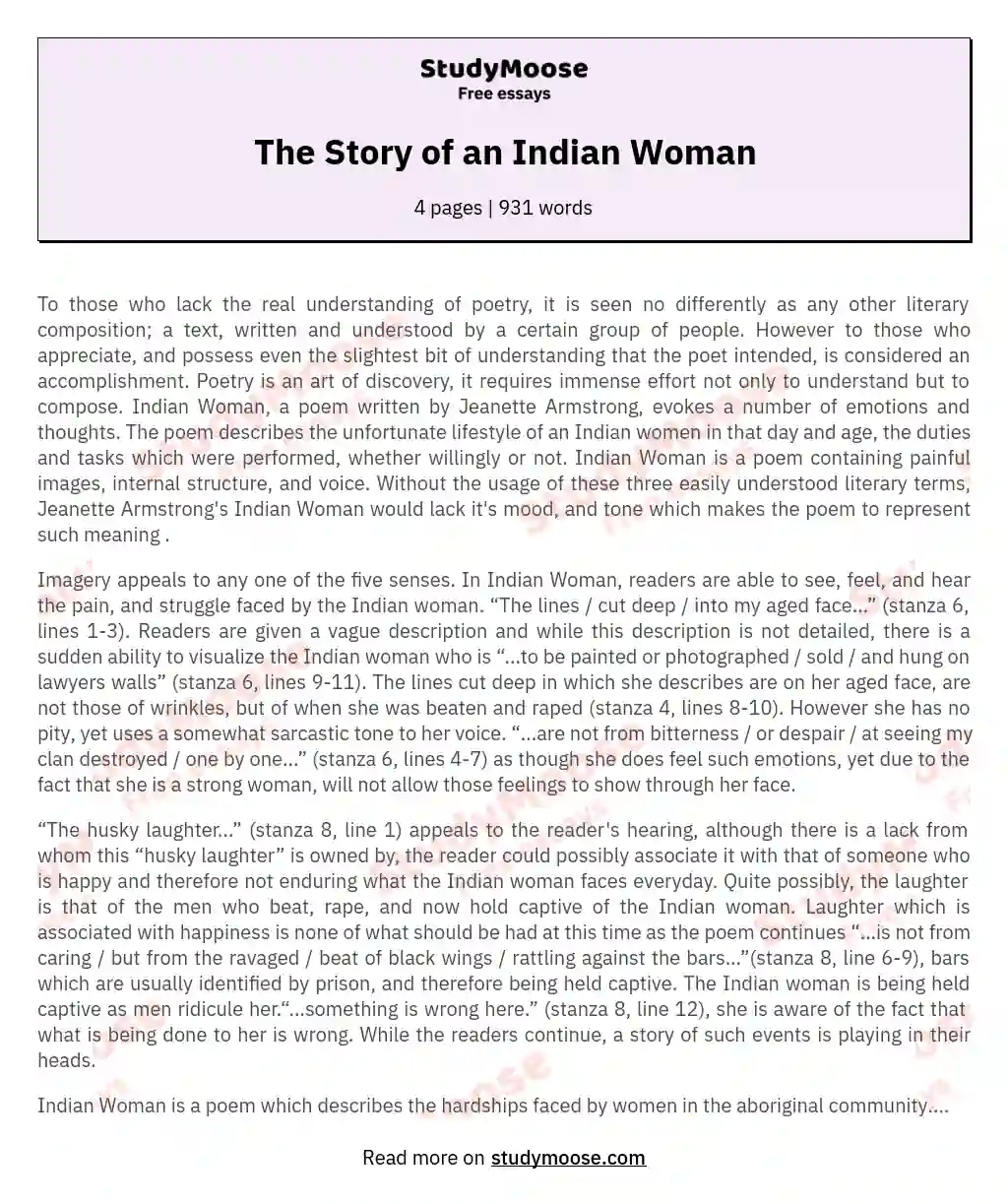 The Story of an Indian Woman essay