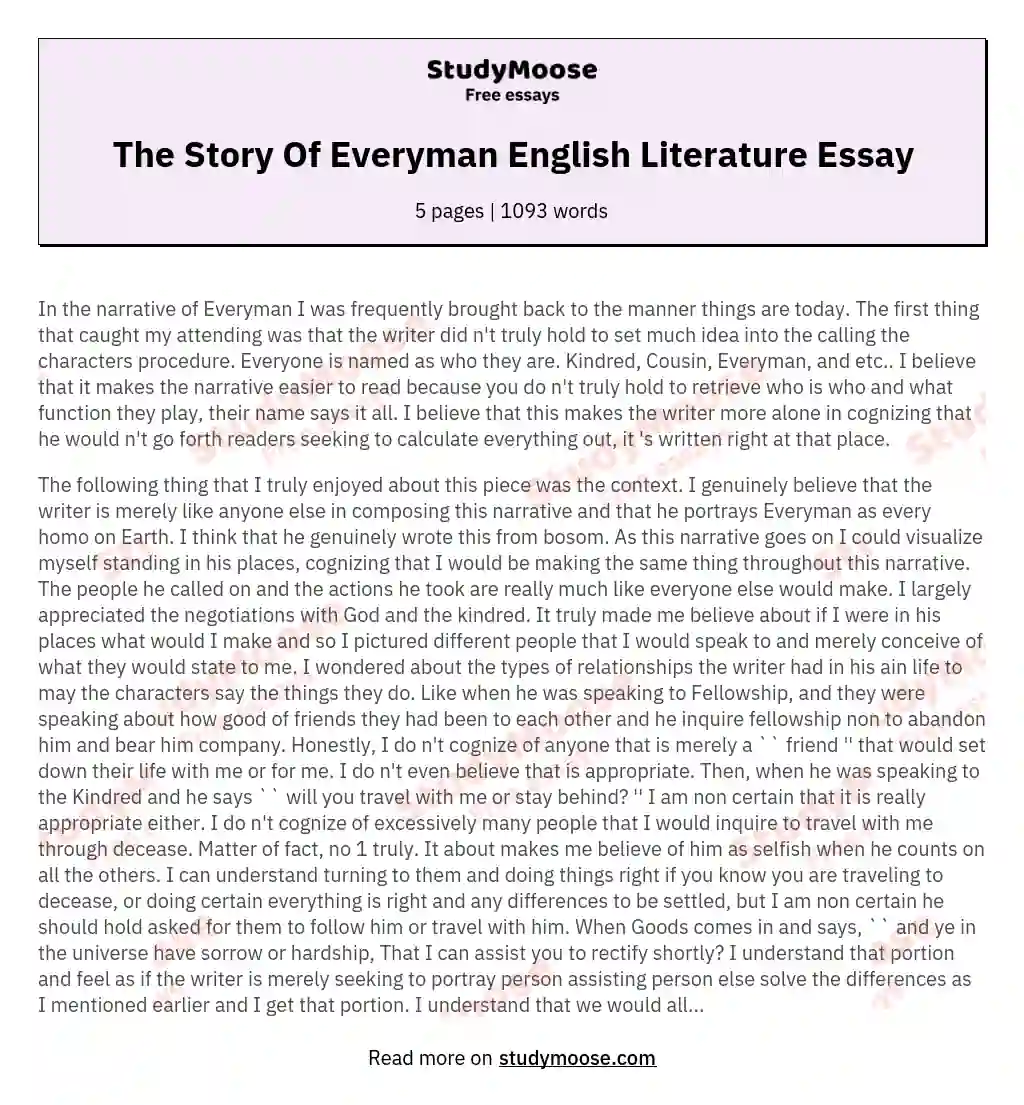 The Story Of Everyman English Literature Essay essay