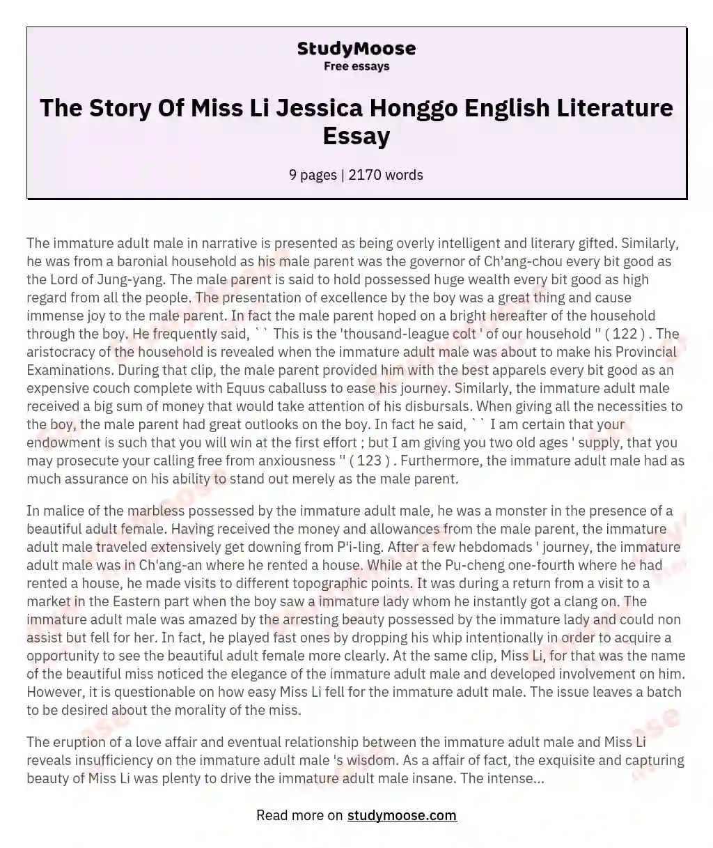 The Story Of Miss Li Jessica Honggo English Literature Essay essay