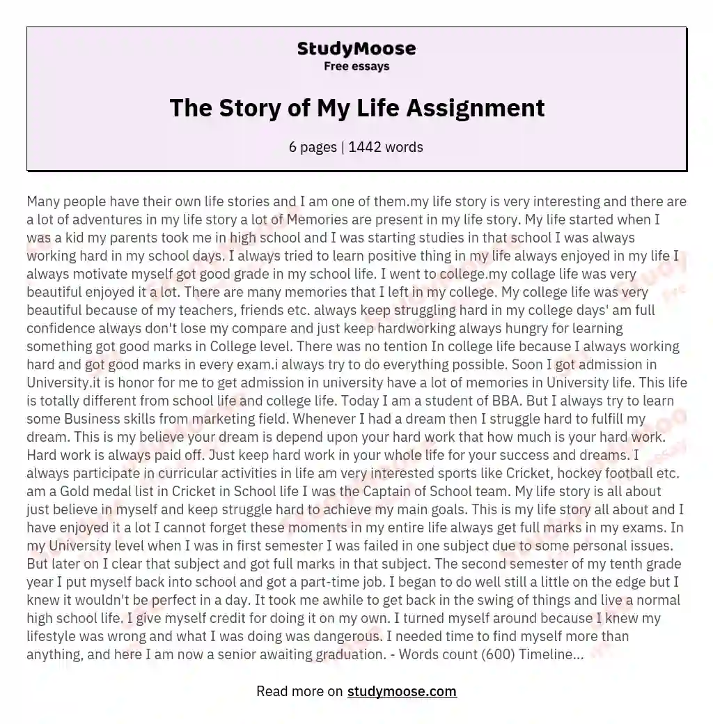 The Story of My Life Assignment essay