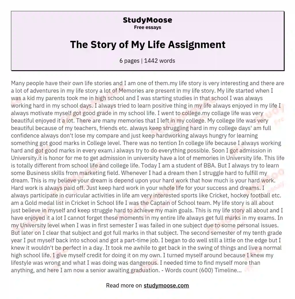 story of my life english essay