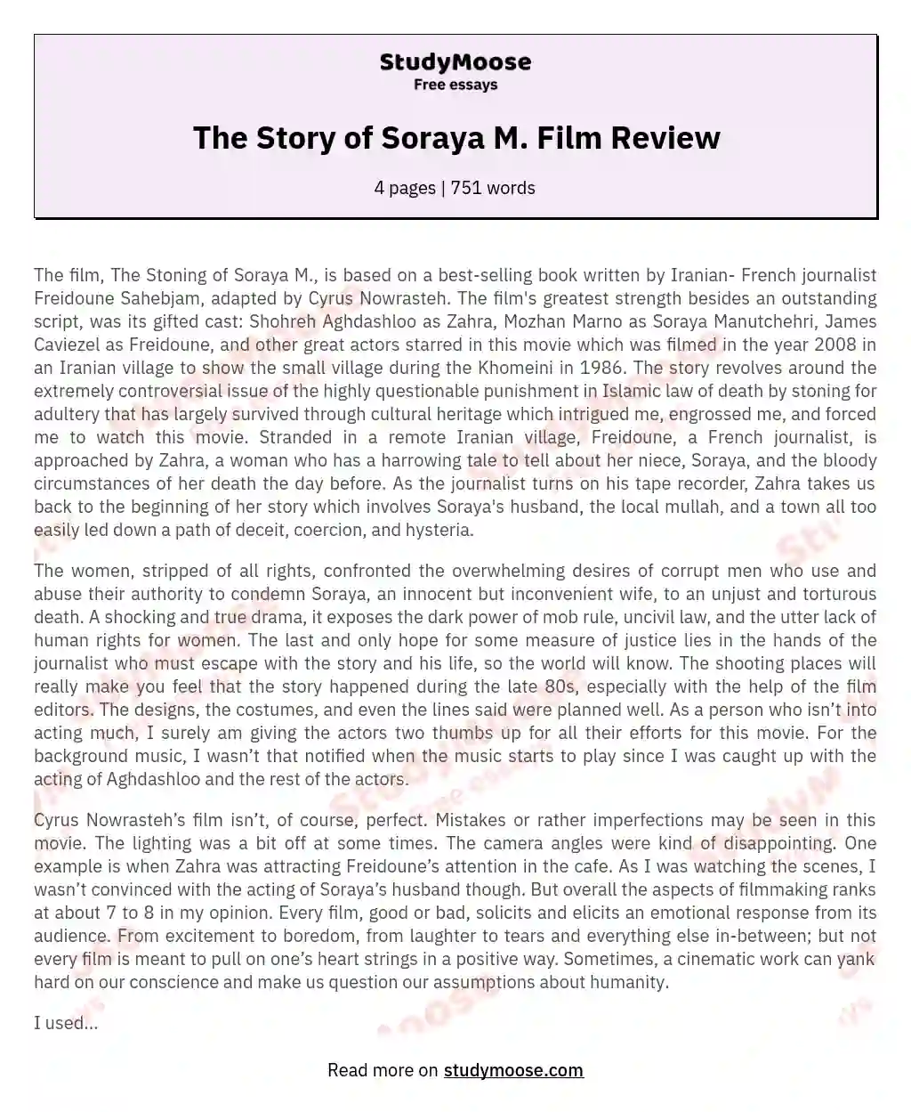 The Stoning of Soraya M.: A Cinematic Exploration of Injustice essay