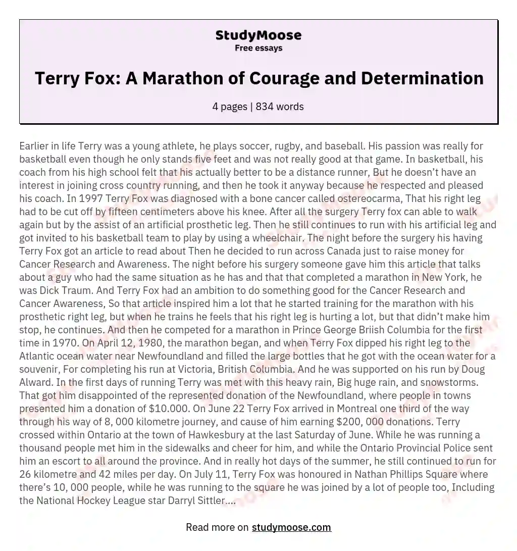 Terry Fox: A Marathon of Courage and Determination essay