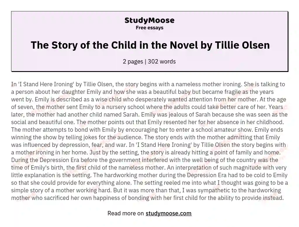 The Story of the Child in the Novel by Tillie Olsen essay