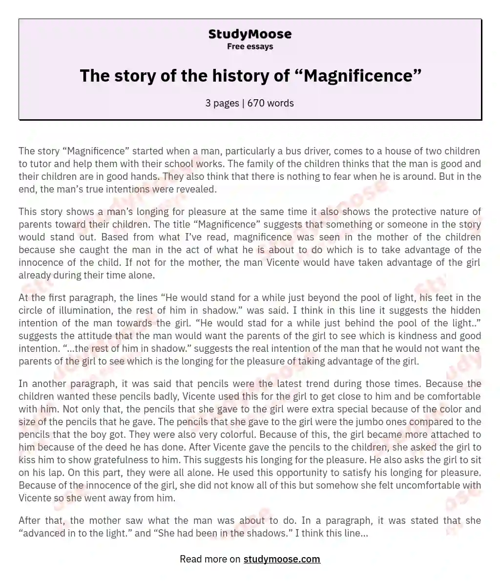The story of the history of “Magnificence” essay