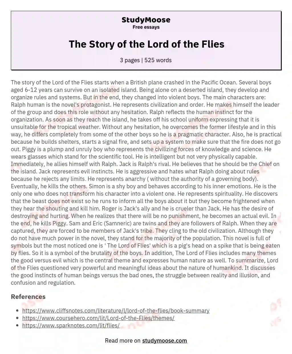 The Story of the Lord of the Flies essay