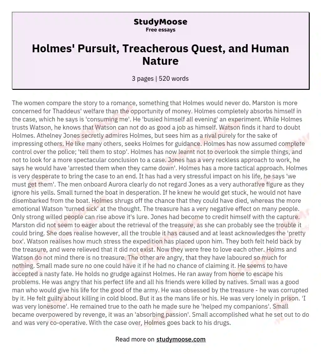 Holmes' Pursuit, Treacherous Quest, and Human Nature essay
