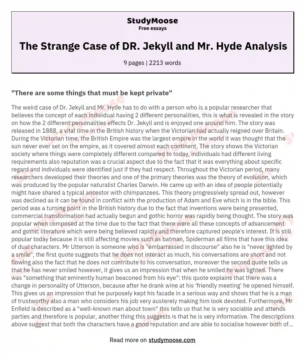 The Strange Case of DR. Jekyll and Mr. Hyde Analysis essay