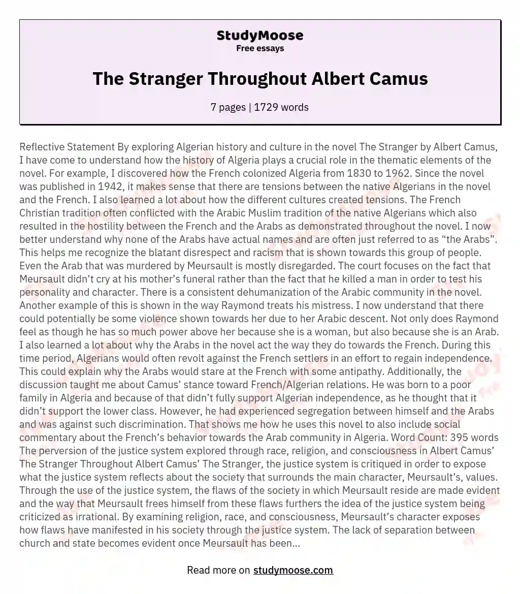 The Stranger Throughout Albert Camus