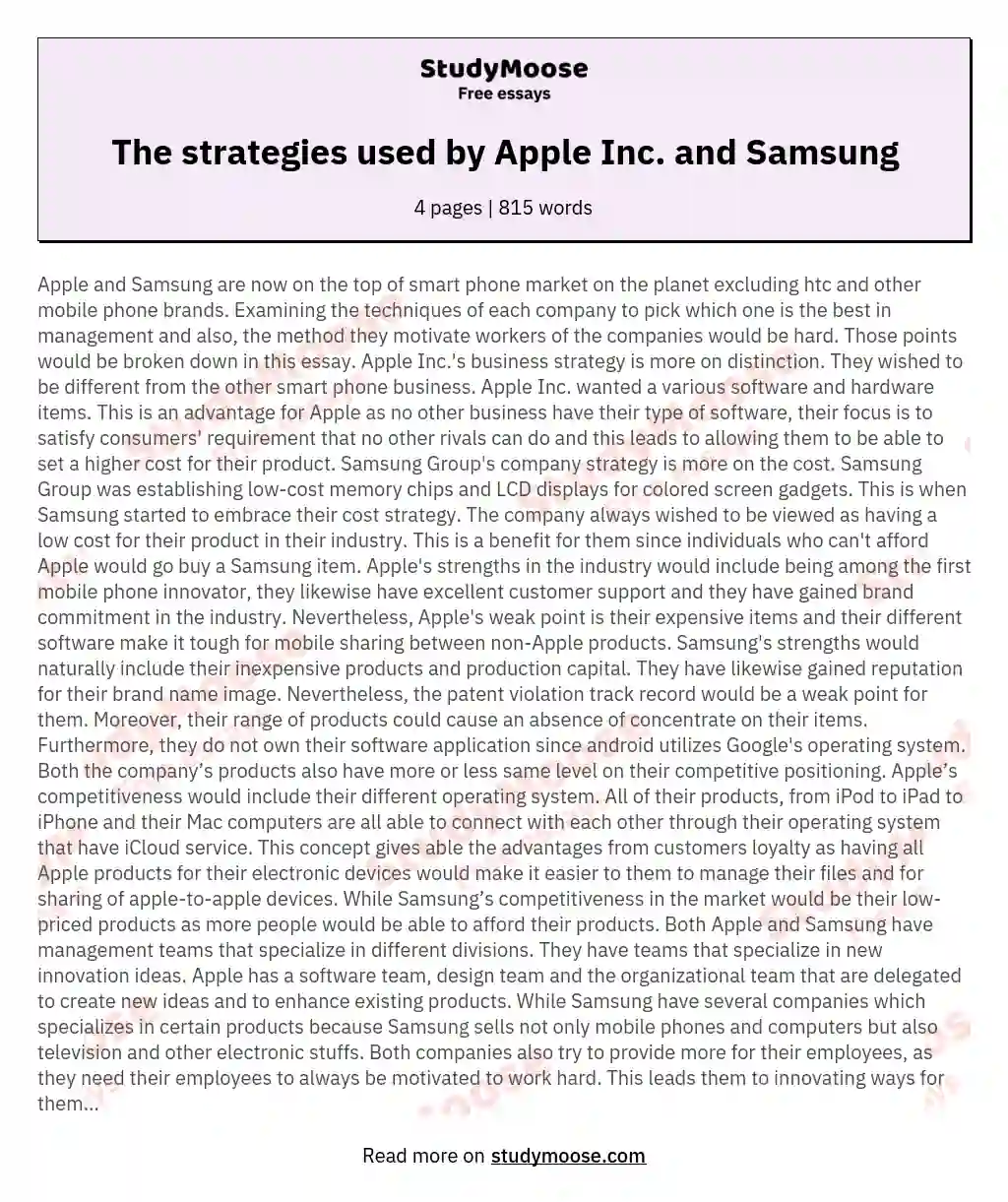 The strategies used by Apple Inc. and Samsung