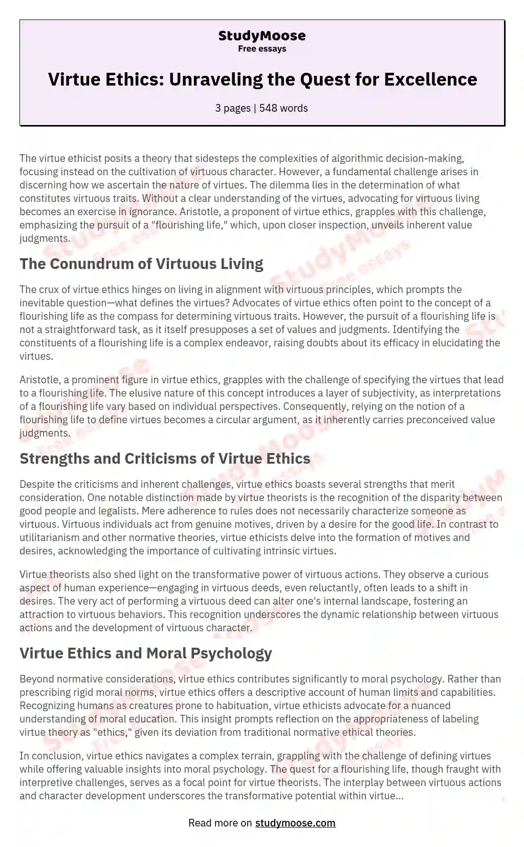 The Strengths and Weaknesses of Virtue Ethics