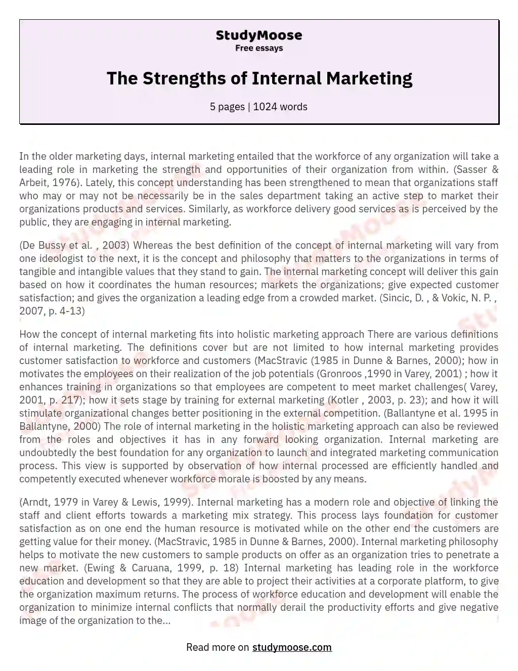 The Strengths of Internal Marketing essay