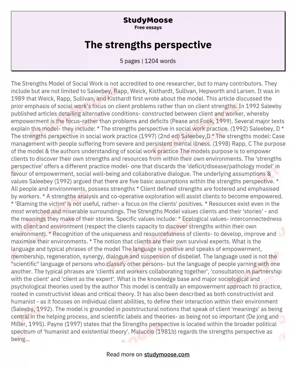 The strengths perspective essay