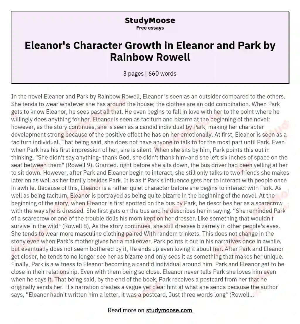 Eleanor's Character Growth in Eleanor and Park by Rainbow Rowell essay