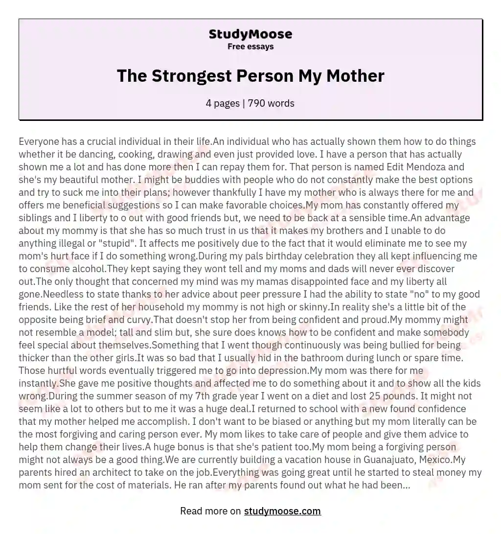 The Strongest Person My Mother essay