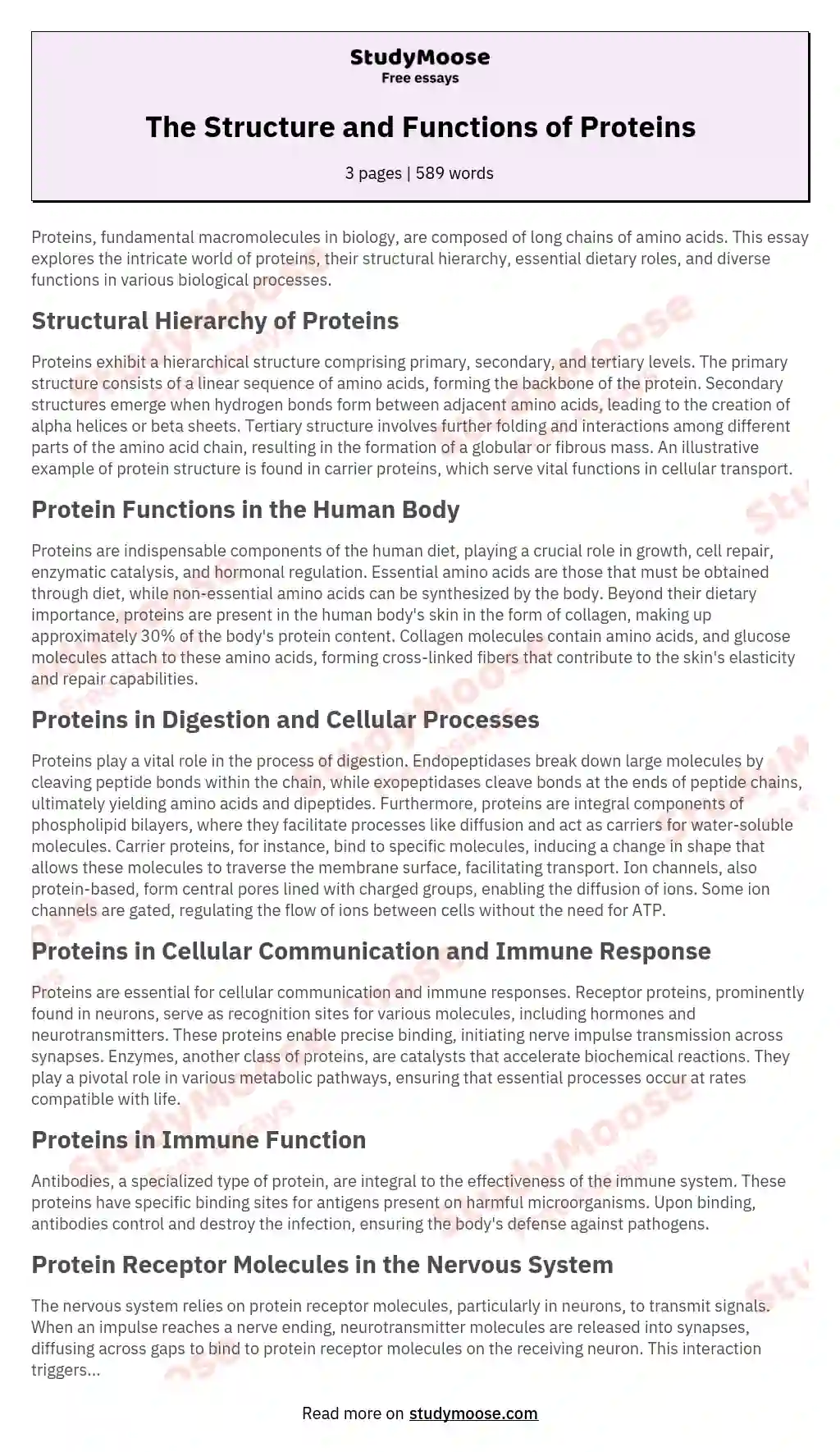 The Structure and Functions of Proteins essay