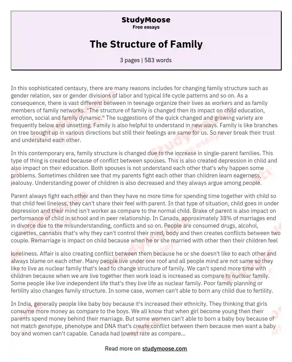 The Structure of Family essay