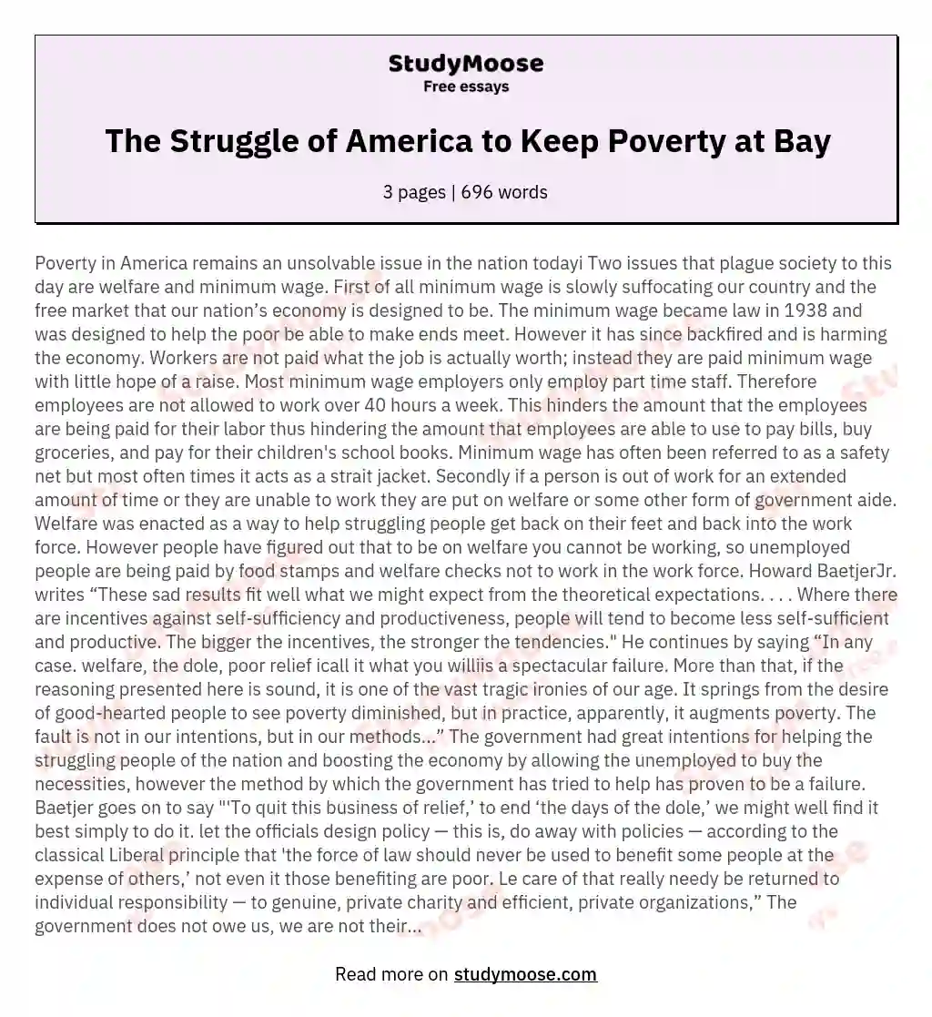 The Struggle of America to Keep Poverty at Bay essay