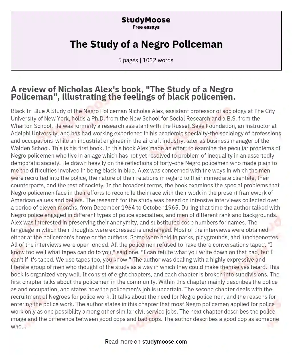 The Study of a Negro Policeman