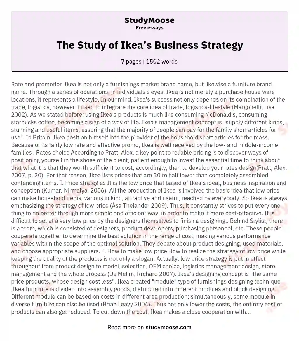 The Study of Ikea’s Business Strategy essay