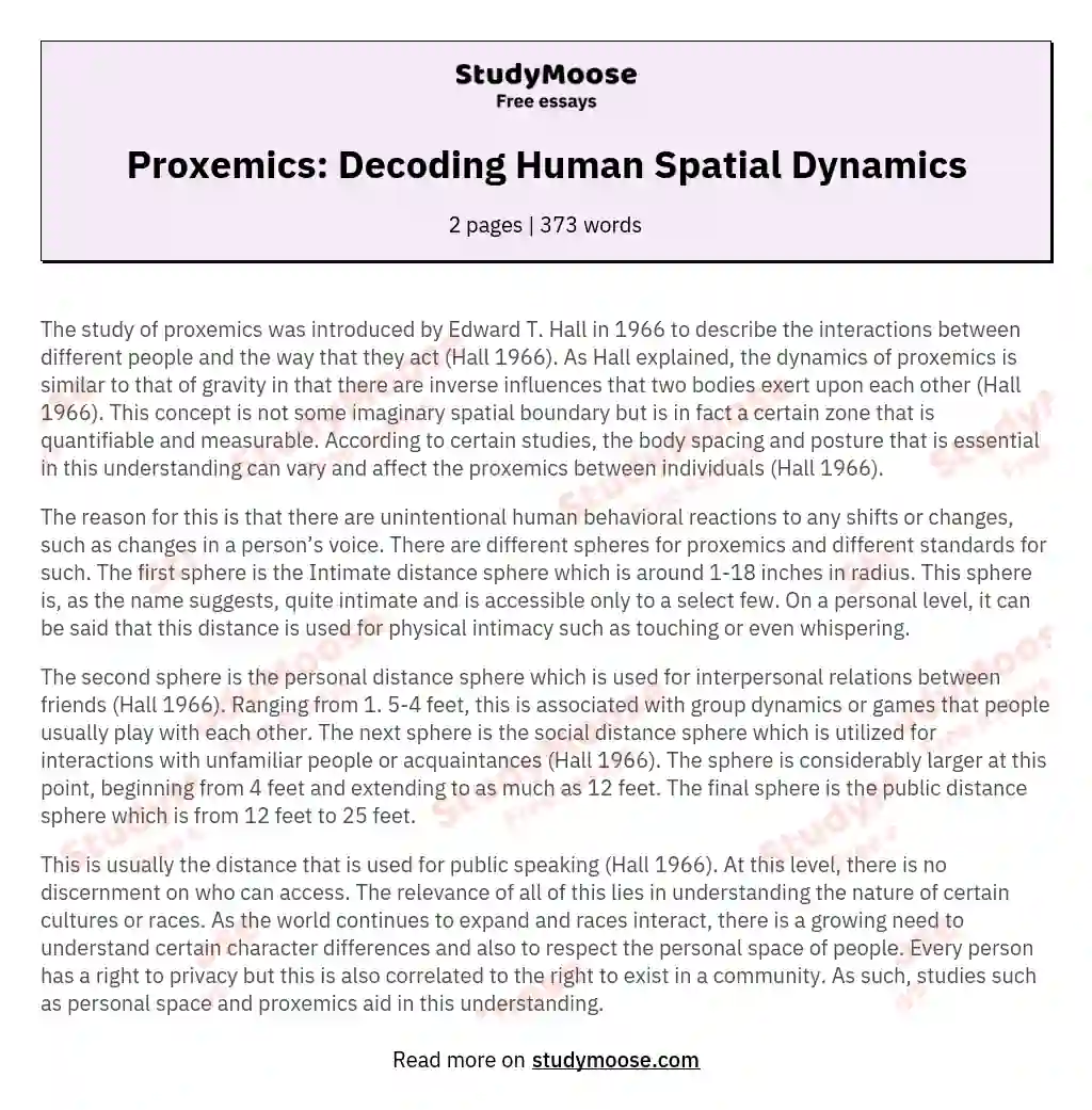 Proxemics: Decoding Human Spatial Dynamics essay